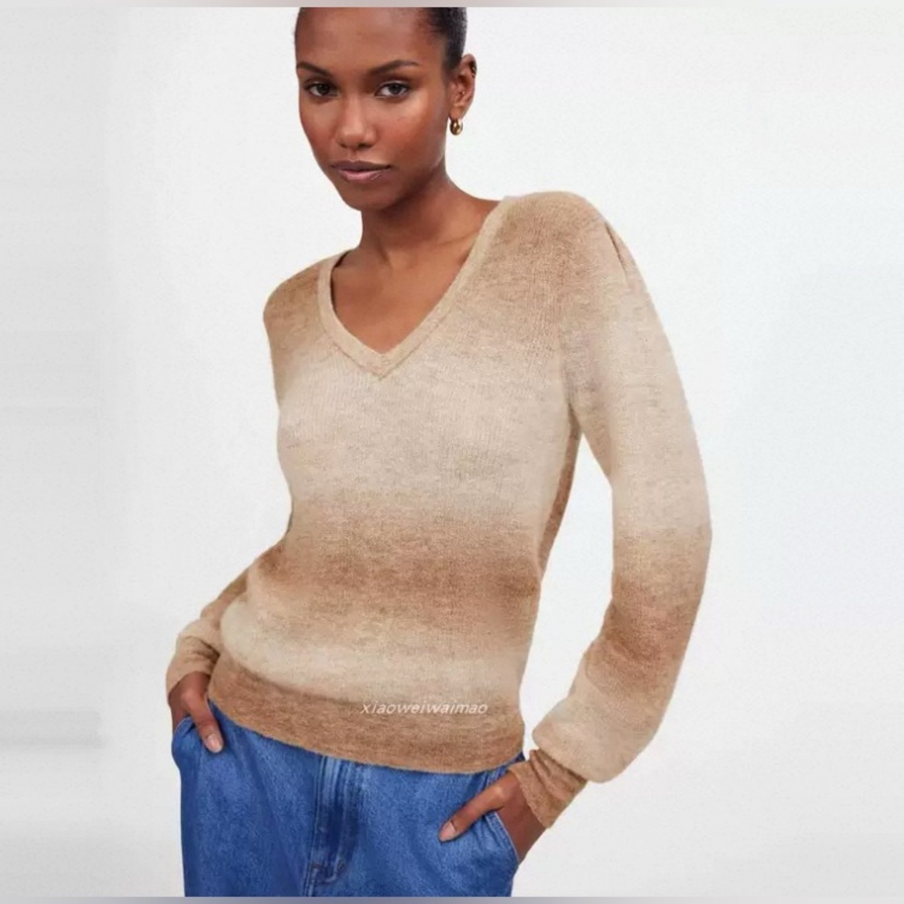 Madewell Women's Alpaca-Blend Deep V-Neck Sweater - Spacedye Fawn